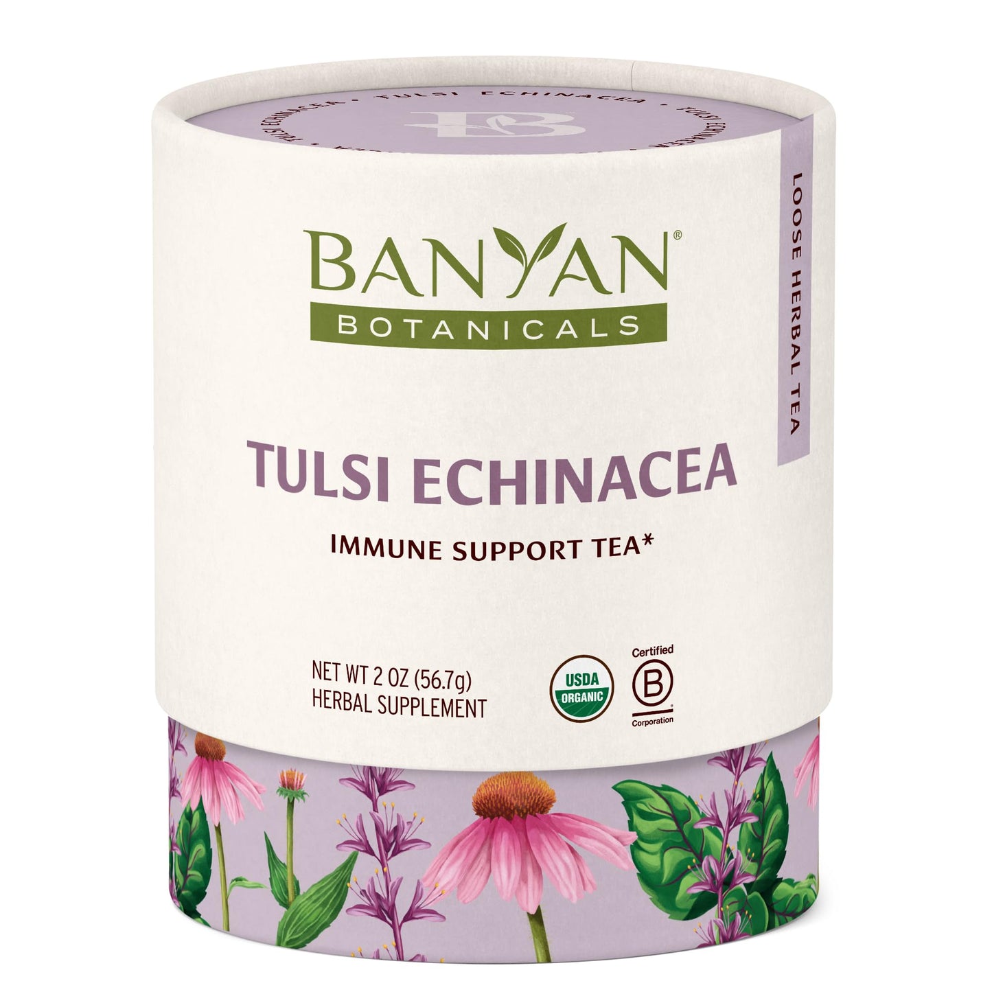 Banyan Botanicals Tulsi Echinacea Herbal Tea - Organic, Caffeine Free, 2 oz, Non-GMO, Loose Leaf