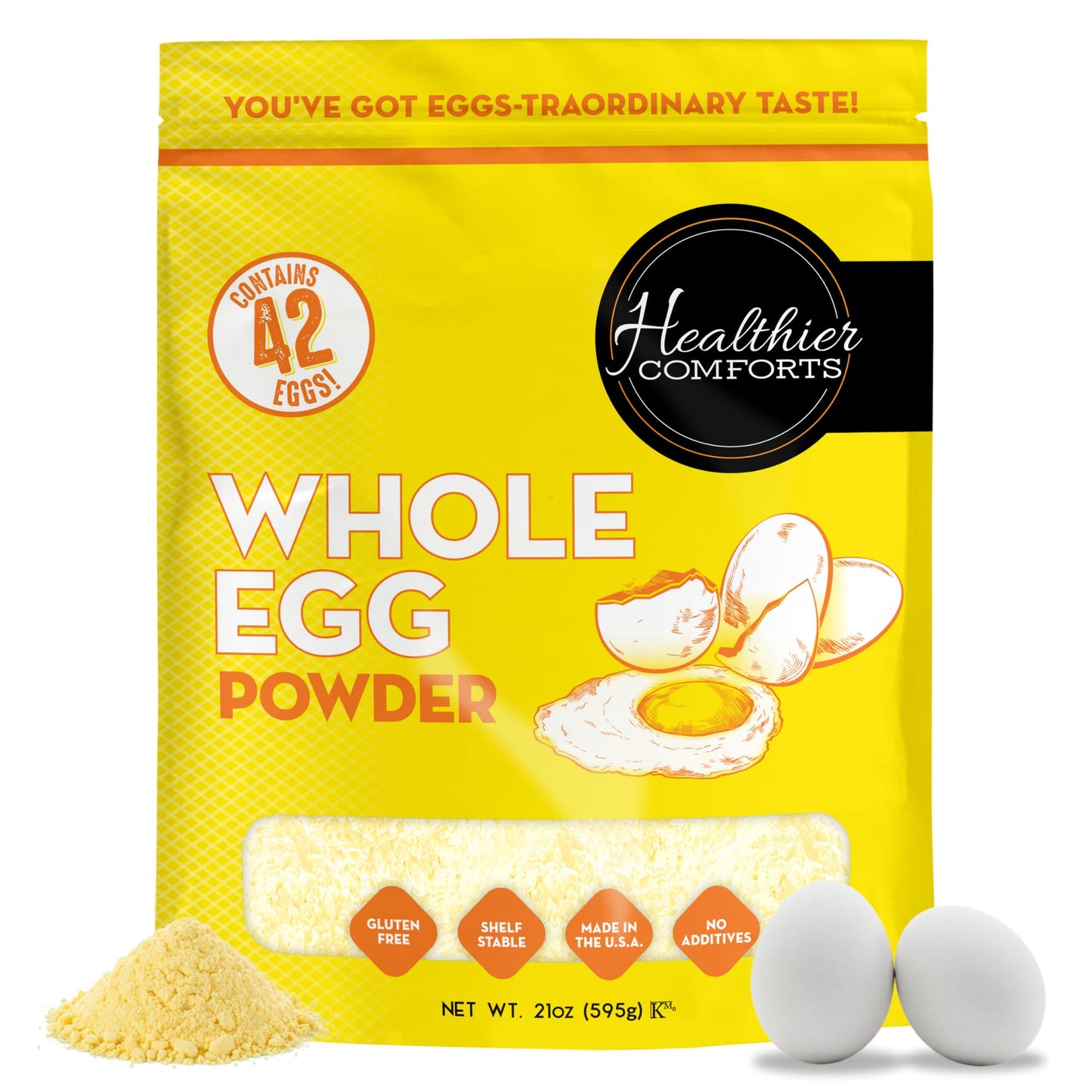 Healthier Comforts Whole Egg Powder, Gluten Free, Pasteurized, Ready to Eat, 21 oz
