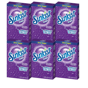 SINGLES TO GO! Sunkist Singles-To-Go Drink Mix, Grape, Low-Calorie, Zero Sugar, 6 CT, 1 Ounce (Pack of 6)