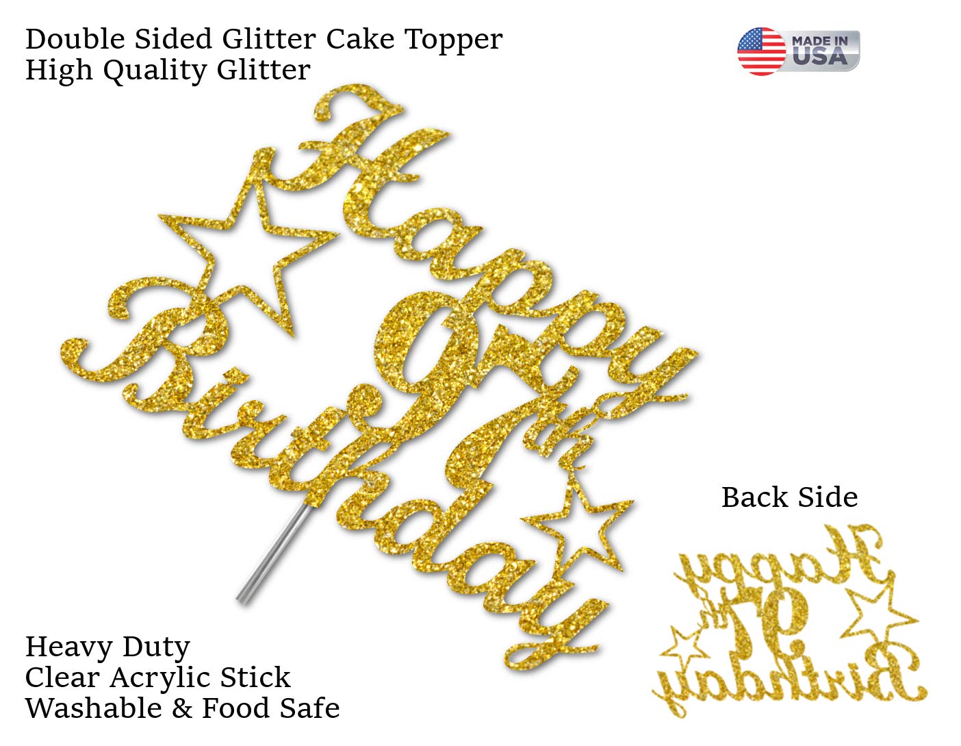 97 Birthday Cake Topper Gold Glitter, Party Decoration Ideas, Premium Quality, Sturdy Doubled Sided Glitter, Acrylic Stick. Made