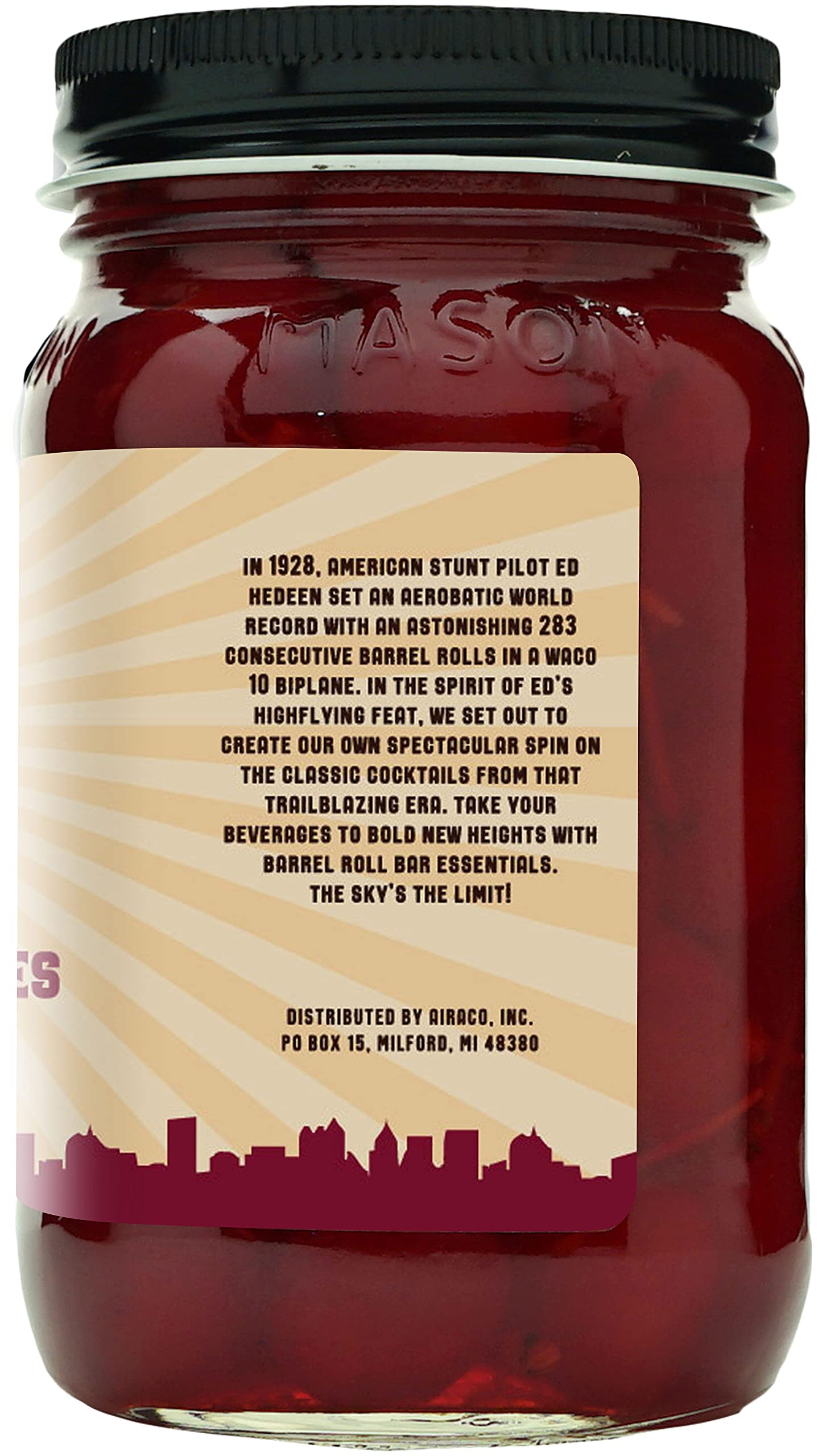 Barrel Roll Bar Essentials Premium Maraschino Cocktail Cherries - 16 Ounce, USA Made, Slow-Cooked Garnish for Drinks and Desserts