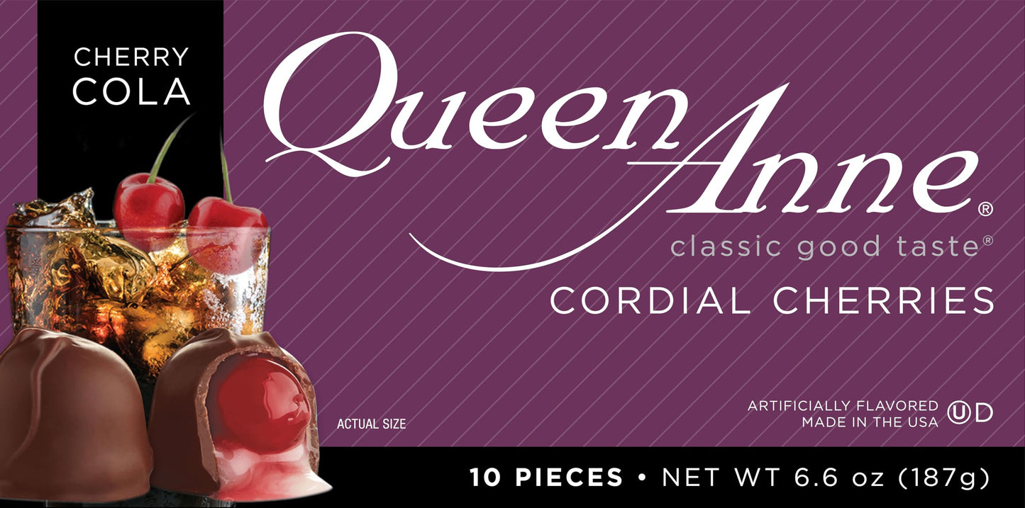 Queen Anne Cherry Cola Chocolate Covered Cordial Cherries | 6.6 Oz (Pack Of 12) | 10 Piece Gift Boxes | Whole Maraschino Cherry