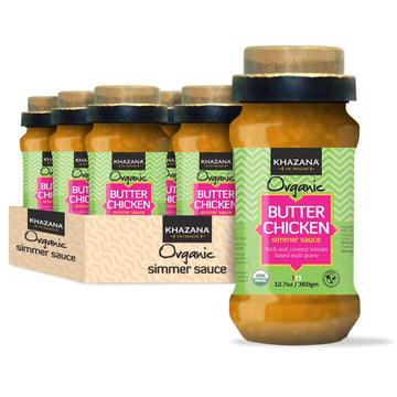 Khazana ORGANIC Butter Chicken Simmer Sauce - Non-GMO, Vegan, Gluten-Free - 6 x 12.7oz Jars