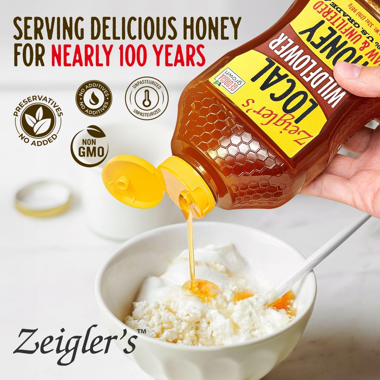 Zeiglers Wildflower Honey, 32 Oz - 100% Natural, Raw & Unfiltered, Georgia Grown Certified - Pure Southern Honey - Great for Te