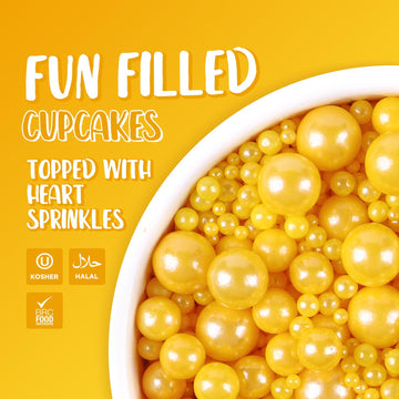 Yellow Sprinkles For Cake Decorating, Edible Sugar Pearls Mixing Sizes For Cupcake Topper, Cookies, Ice Cream Toppings Cake Deco
