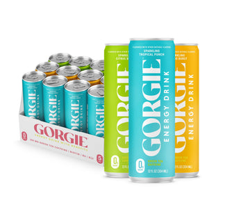GORGIE Tropical Variety Sugar-Free Energy Drink, Sparkling, 150mg Caffeine, Vegan, Pack of 12