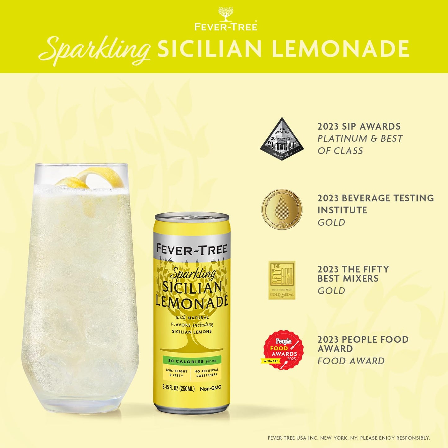 Fever-Tree Sparkling Sicilian Lemonade - enhanced Quality Mixer - Refreshing Beverage for Cocktails & Mocktails. Naturally Sourced Ingredients  No Artificial Sweeteners or Colors - 8.5 Fl Oz Cans - Pack of 24