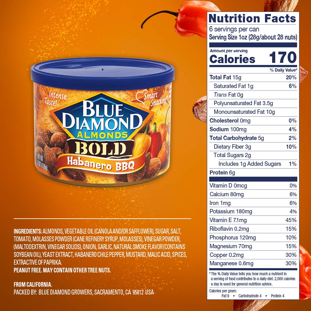 Blue Diamond Almonds Bold Habanero BBQ, 6-ounce (Pack of 3)