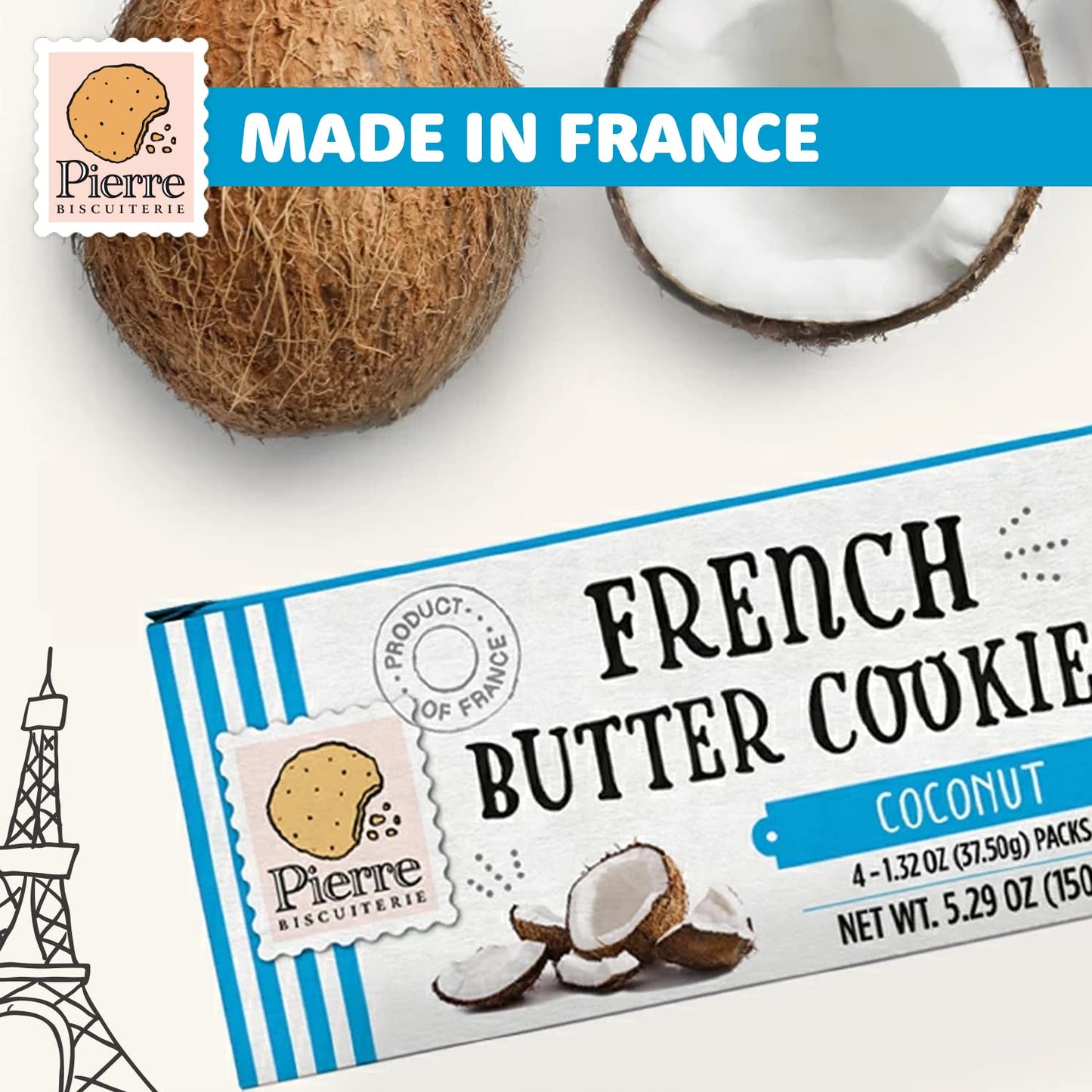 Pierre Biscuiterie French Butter Cookies with Coconut 5.29 Ounce Box (Pack of 1)