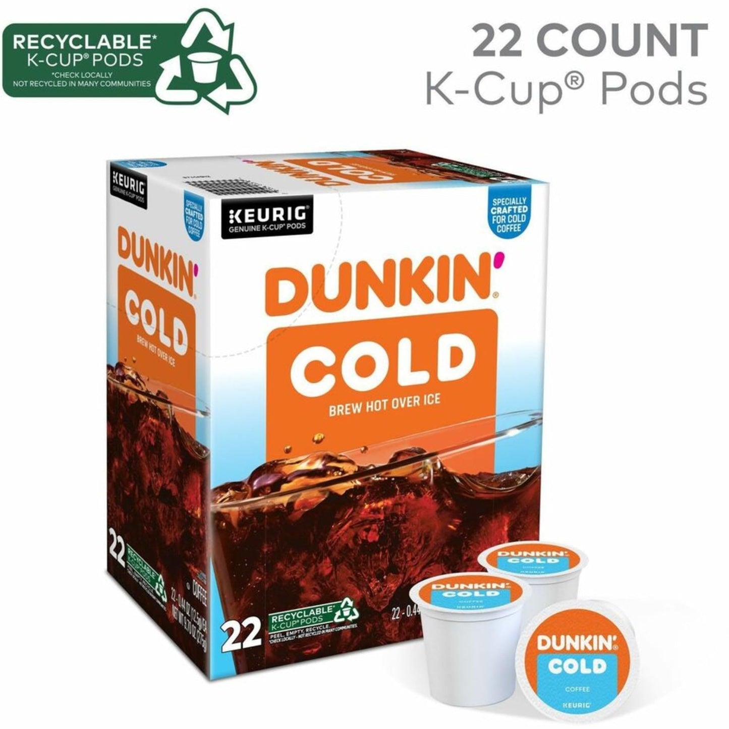 Dunkin Donuts Brew K-Cup  Pod Over Ice  Keurig Single Serve K-Cup Pods  22 Count - Smooth - K-Cup  Pod - Roasted  Arabica - Kosher - 22 / Pack