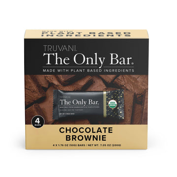 Truvani Plant Based Snack Bar | Chocolate Brownie 4 Pack | 7G Protein | Usda Organic And Vegan | The Only Bar | Dairy, Soy, And