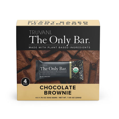 Truvani Plant Based Snack Bars | Chocolate Brownie 4 Pack | 7g Protein | USDA Organic and Vegan | The Only Bar | Dairy, Soy, and