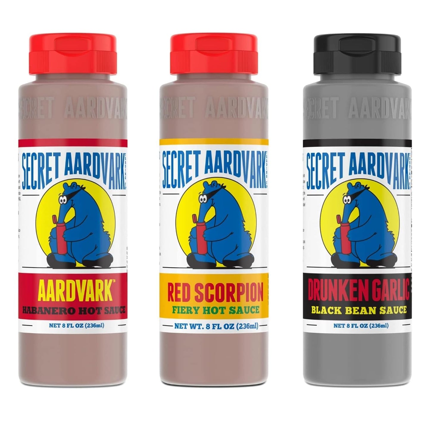 Secret Aardvark Hot Sauce Variety Pack - Red Scorpion, Drunken Garlic, and Habanero Hot Sauce, Low Carb, Hot Sauce & Marinade Gi