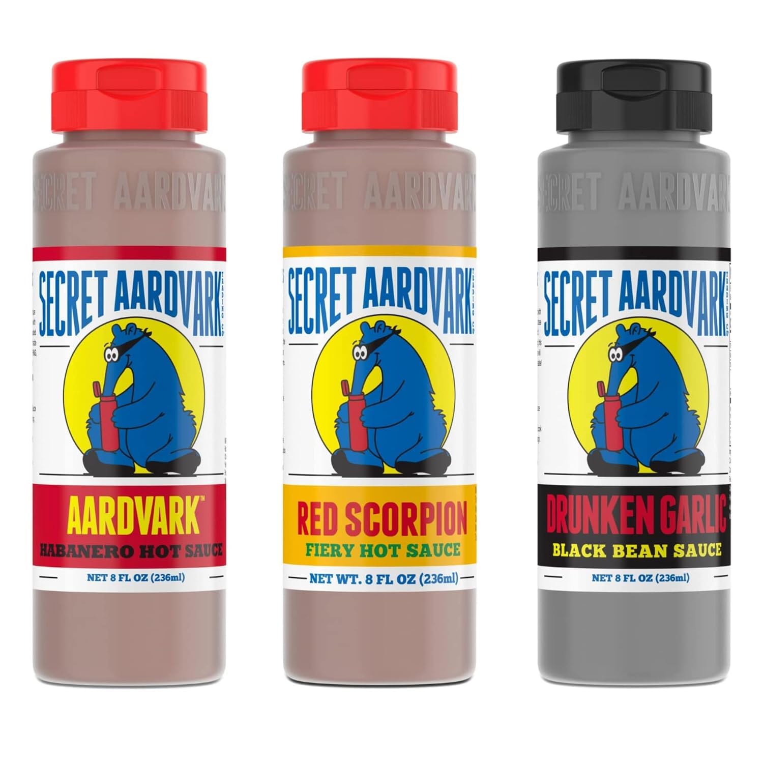 Secret Aardvark Hot Sauce Variety Pack - Red Scorpion, Drunken Garlic, and Habanero Hot Sauce, Low Carb, Hot Sauce & Marinade Gi