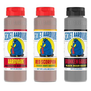 Secret Aardvark Hot Sauce Variety Pack - Red Scorpion, Drunken Garlic, and Habanero Hot Sauce, Low Carb, Hot Sauce & Marinade Gi