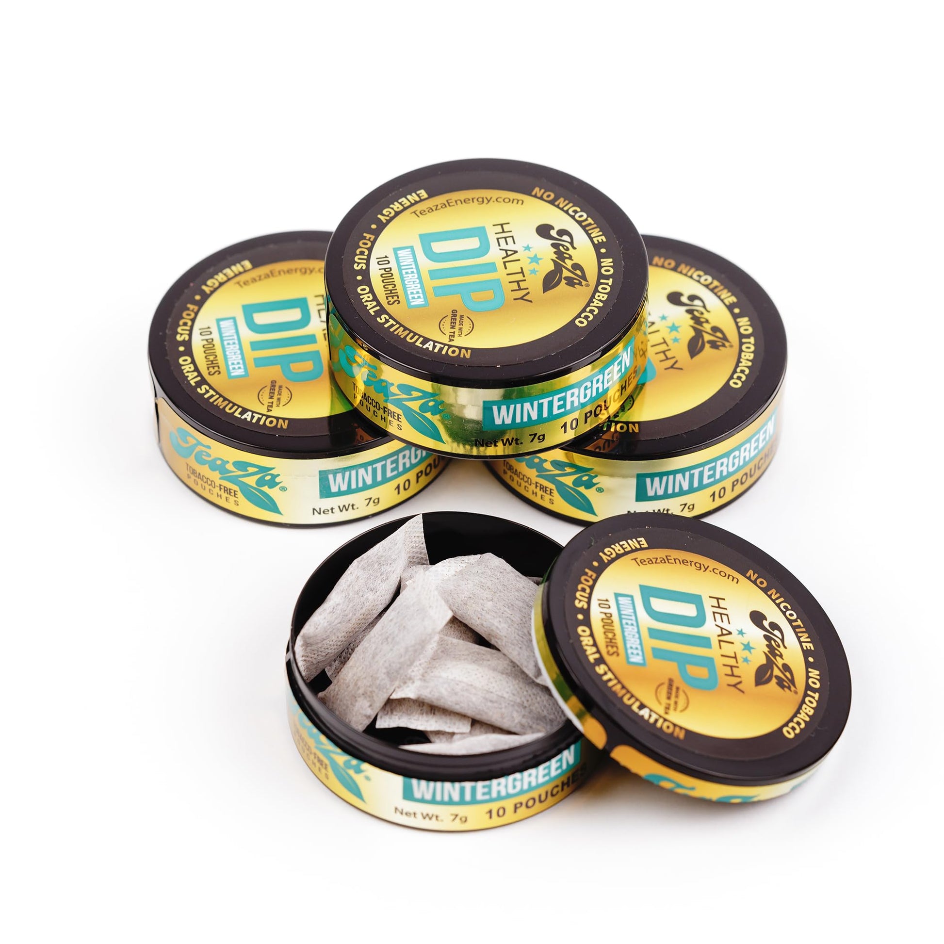 TeaZa Herbal Energy Pouches, Wintergreen Flavor, Caffeine Free, 10 Count (Pack of 4)