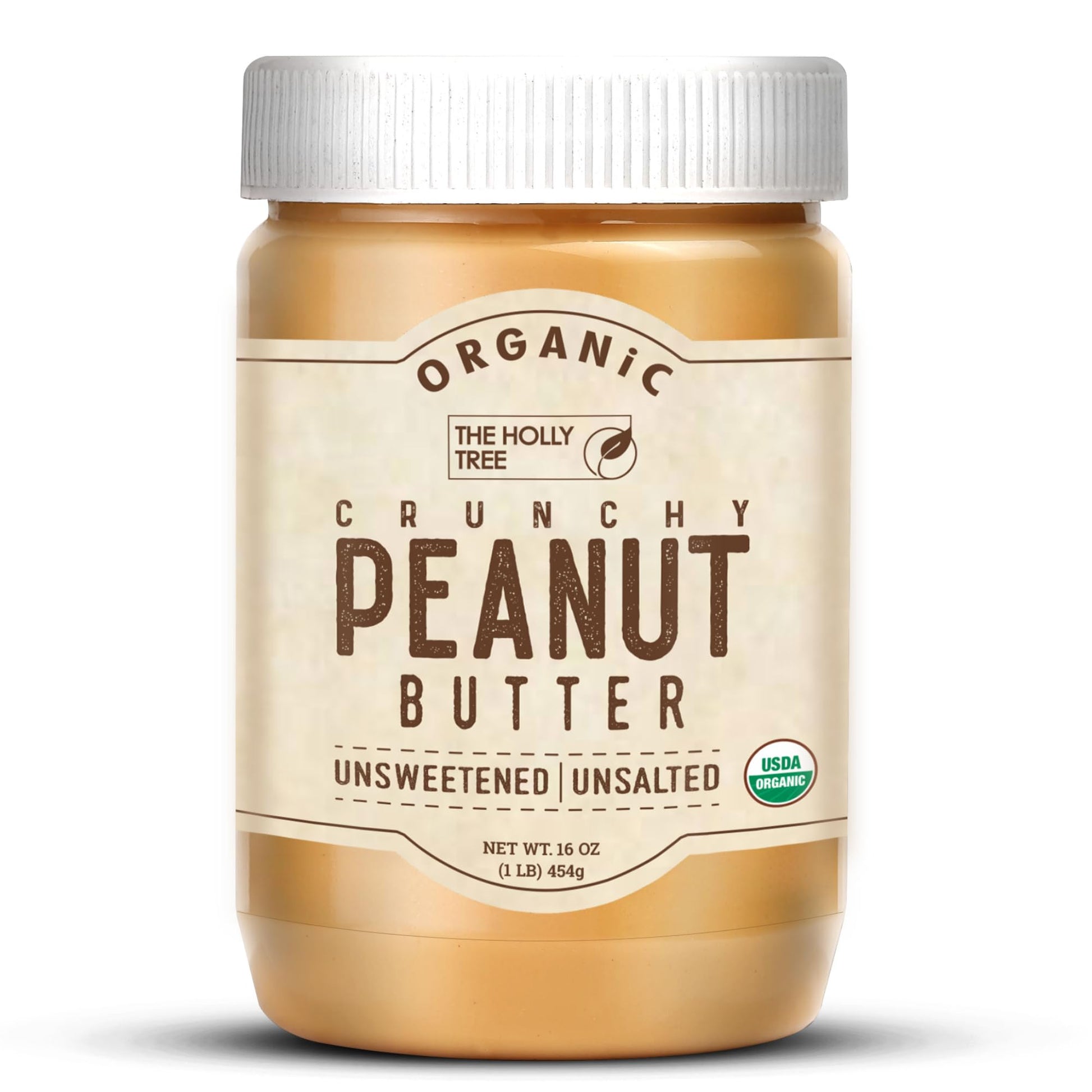 Organic Peanut Butter Crunchy 16 Oz (1 Lb) - Unsweetened  Unsalted  Sugar Free - All Natural Crunchy Peanut Butter Organic - Rich  Nutty Flavor - Healthy  Protein-Rich Spread - Non-Gmo  Gluten-Free - The Holly Tree