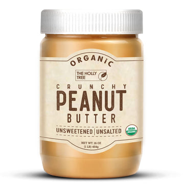 Organic Peanut Butter Crunchy 16 Oz (1 Lb) - Unsweetened  Unsalted  Sugar Free - All Natural Crunchy Peanut Butter Organic - Rich  Nutty Flavor - Healthy  Protein-Rich Spread - Non-Gmo  Gluten-Free - The Holly Tree
