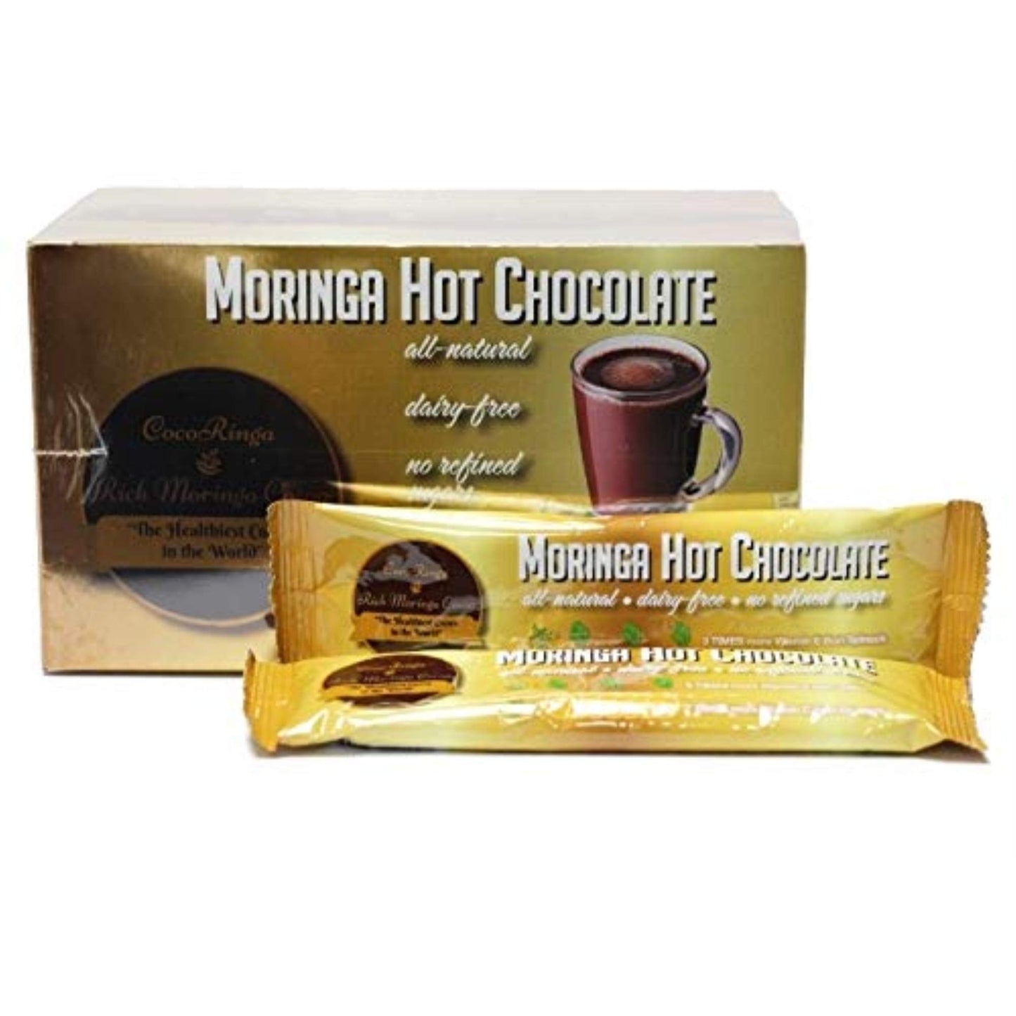 CocoRinga Moringa Hot Chocolate - Keto Instant Non-Dairy Cocoa, 14 Count, Rich Brown