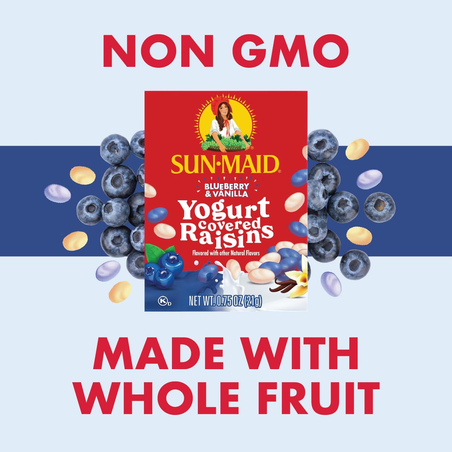 Sun-Maid Blueberry & Vanilla Yogurt Coated Raisins - (6 Pack) 1 Oz Snack-Size Box - Yogurt Covered Dried Fruit Snack For Lunches