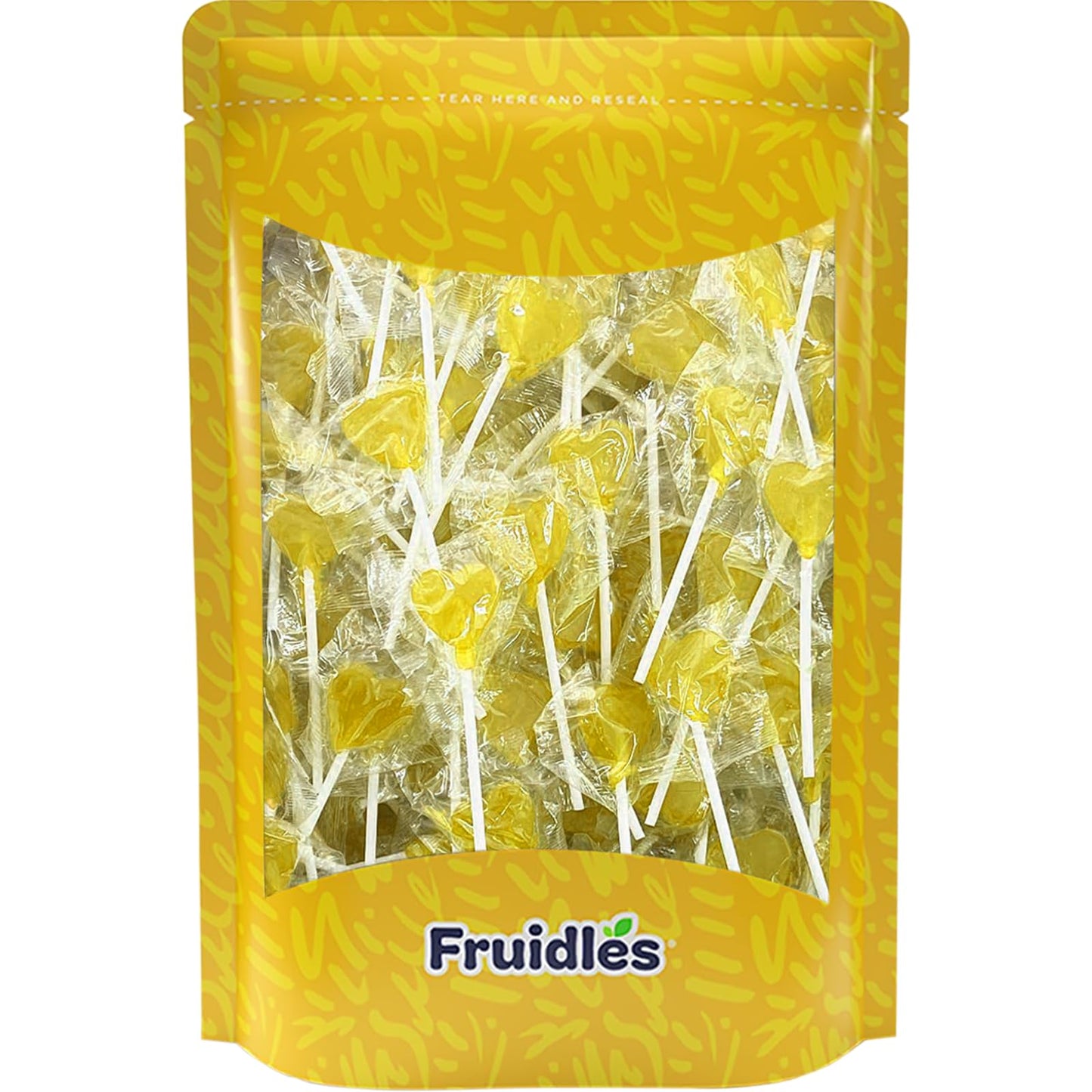 Fruidles Lollipops Mini Heart Shaped Flavored Delicious Lollipop, Individually Wrapped, 5G Lollipop (1200 Lollipops, Lemon)