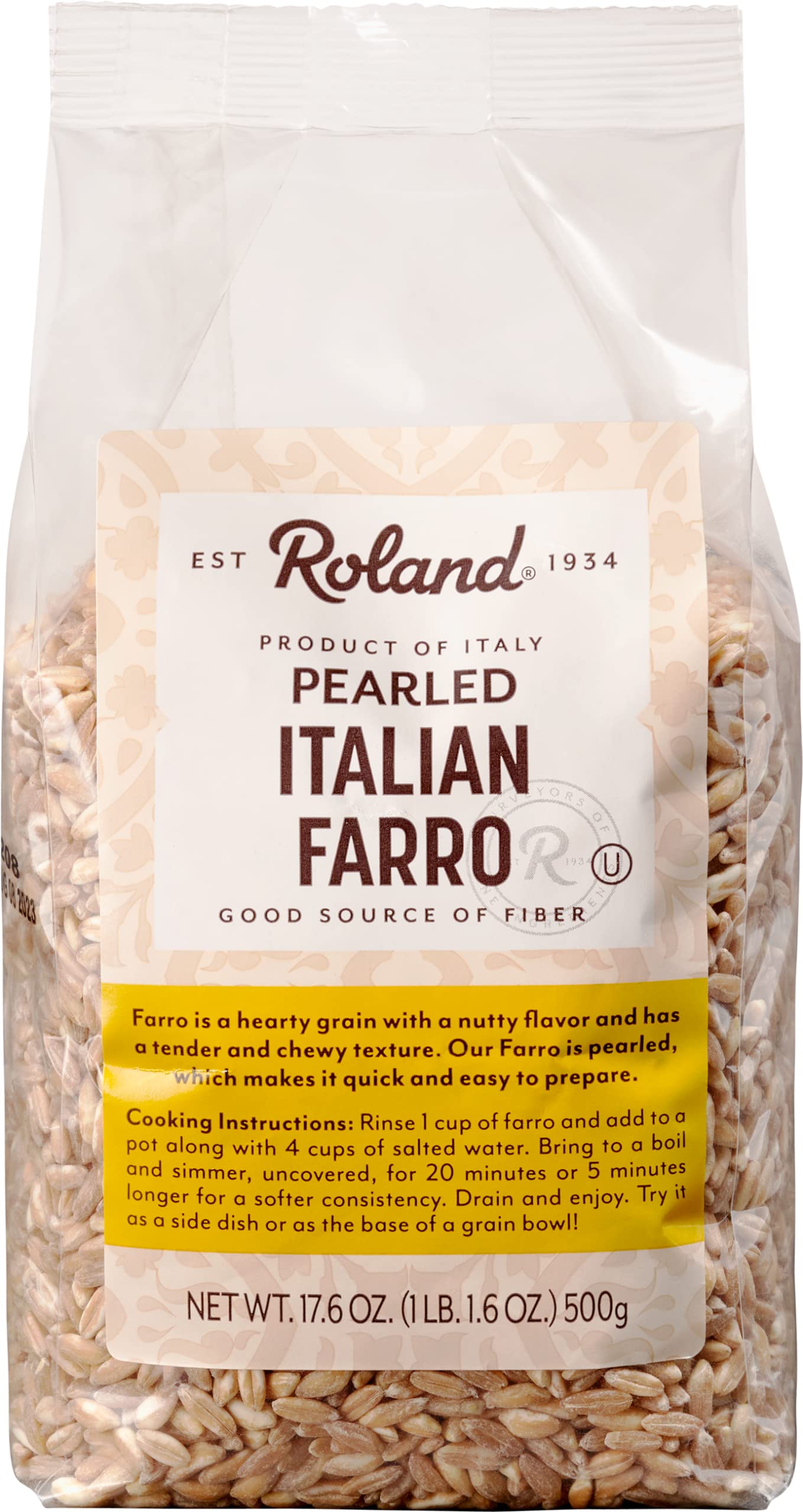 Roland Foods Pearled Italian Farro, 17.6 Ounce Bag, Pack Of 3