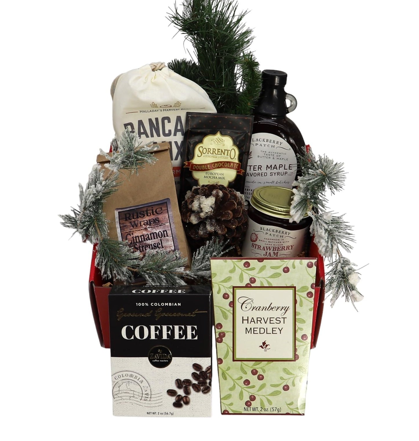 Gift Basket Village North Pole Nibbles Gift Box - 9 Piece Set with Assorted Baking Mixes, Dried Fruits, Coffees, Jam & Syrup