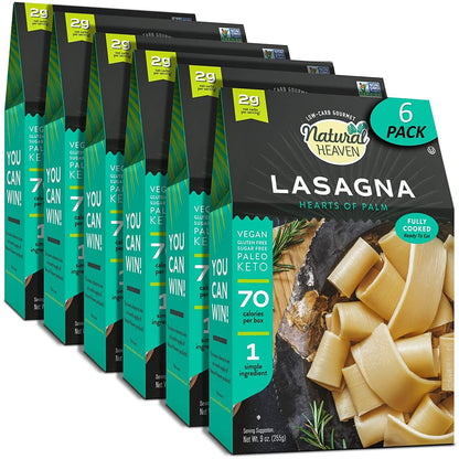 Natural Heaven Hearts of Palm Lasagna Noodles - Low-Carb Lasagna Sheets, Gluten-Free Pasta, Keto Friendly, Plant-Based Healthy F