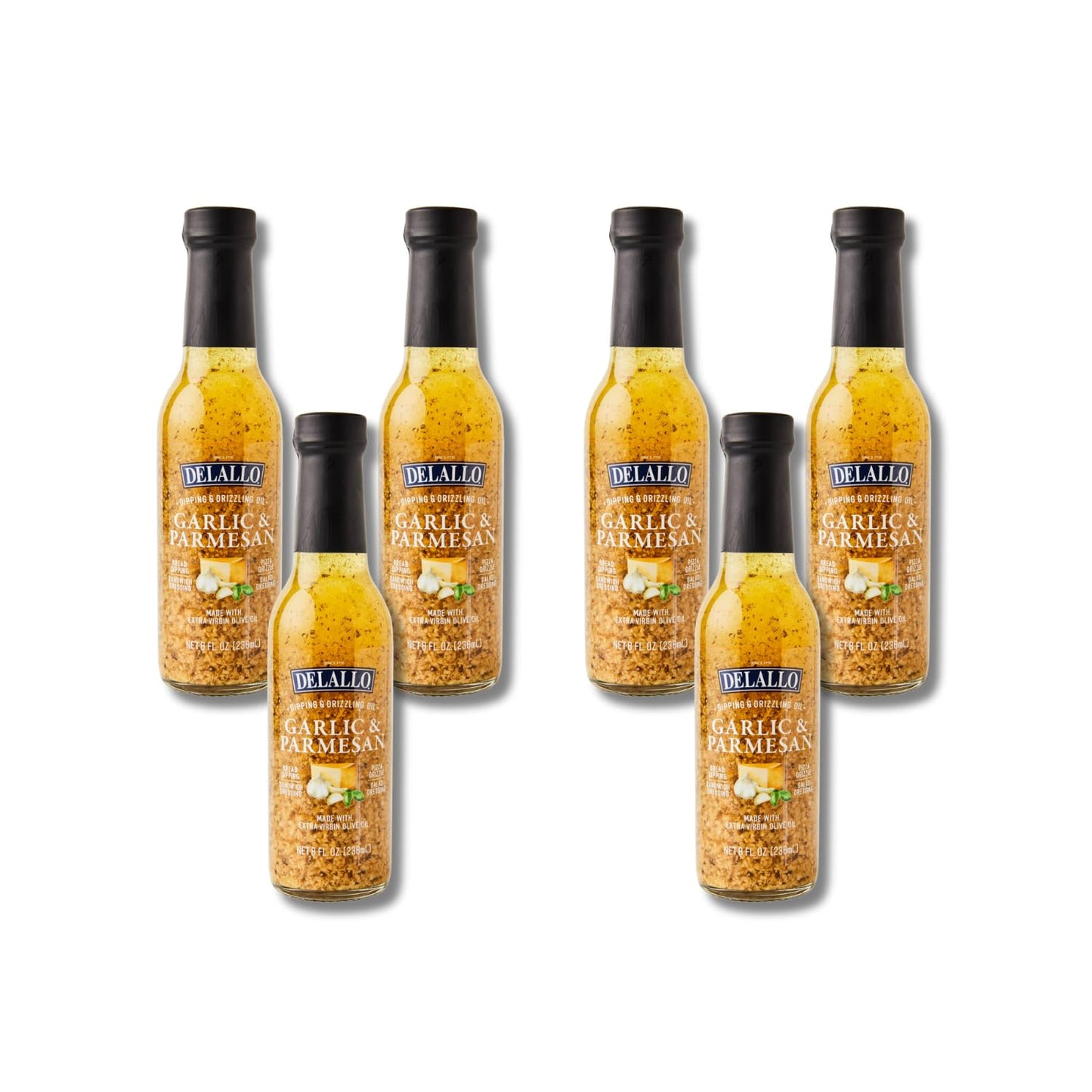 Delallo Garlic Parmesan Dipping Oil  8 Oz. Bottle  (6 Pack)  Extra Virflavor Blend Olive Oil Infused  Ready-To-Use Condiment  Gluten Free  Non-Gmo