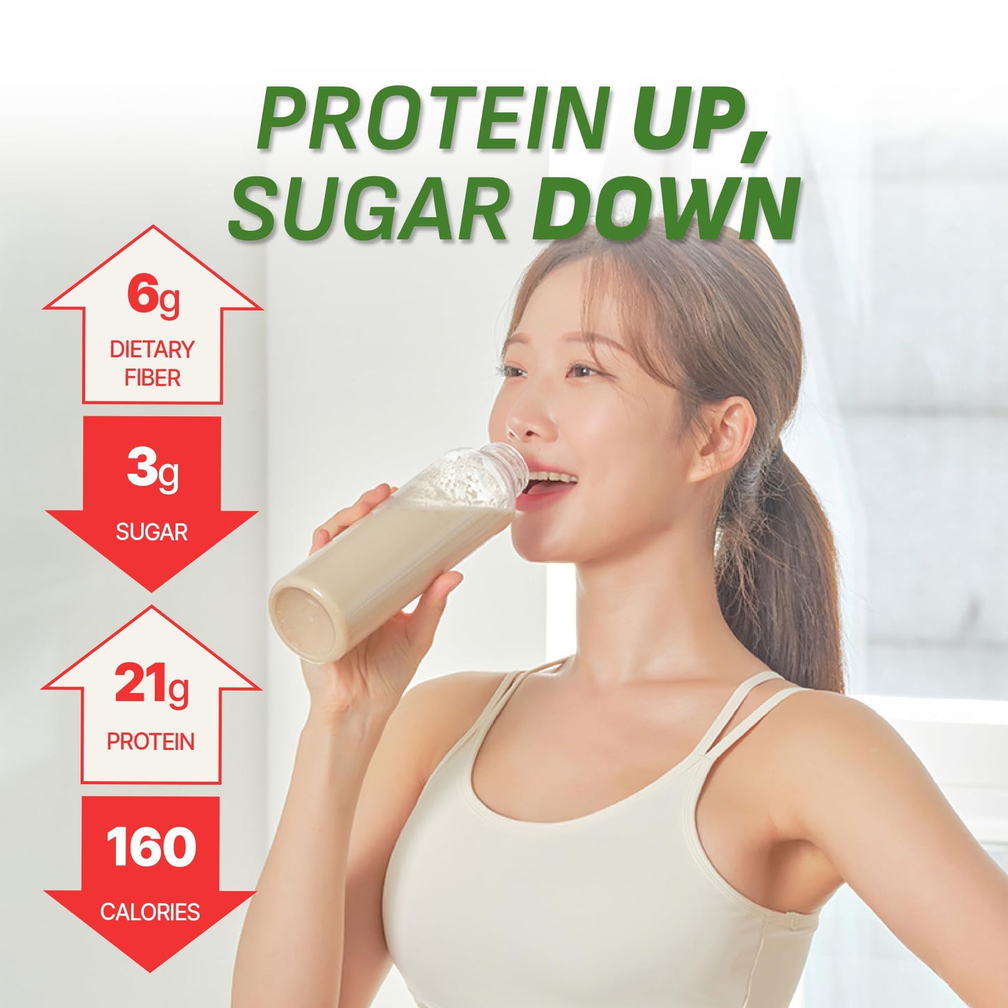FLIMEAL GreenTea Matcha Protein Shake, 21g Protein, Low Sugar, Keto-Friendly, 1.59oz, 7 Packs with Crunchy Protein Balls