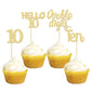 Gyufise 24Pcs Gold Glitter 10Th Birthday Cupcake Toppers Double Digits Cupcake Toppers Hello 10 Ten Cupcake Picks For 10Th Birth