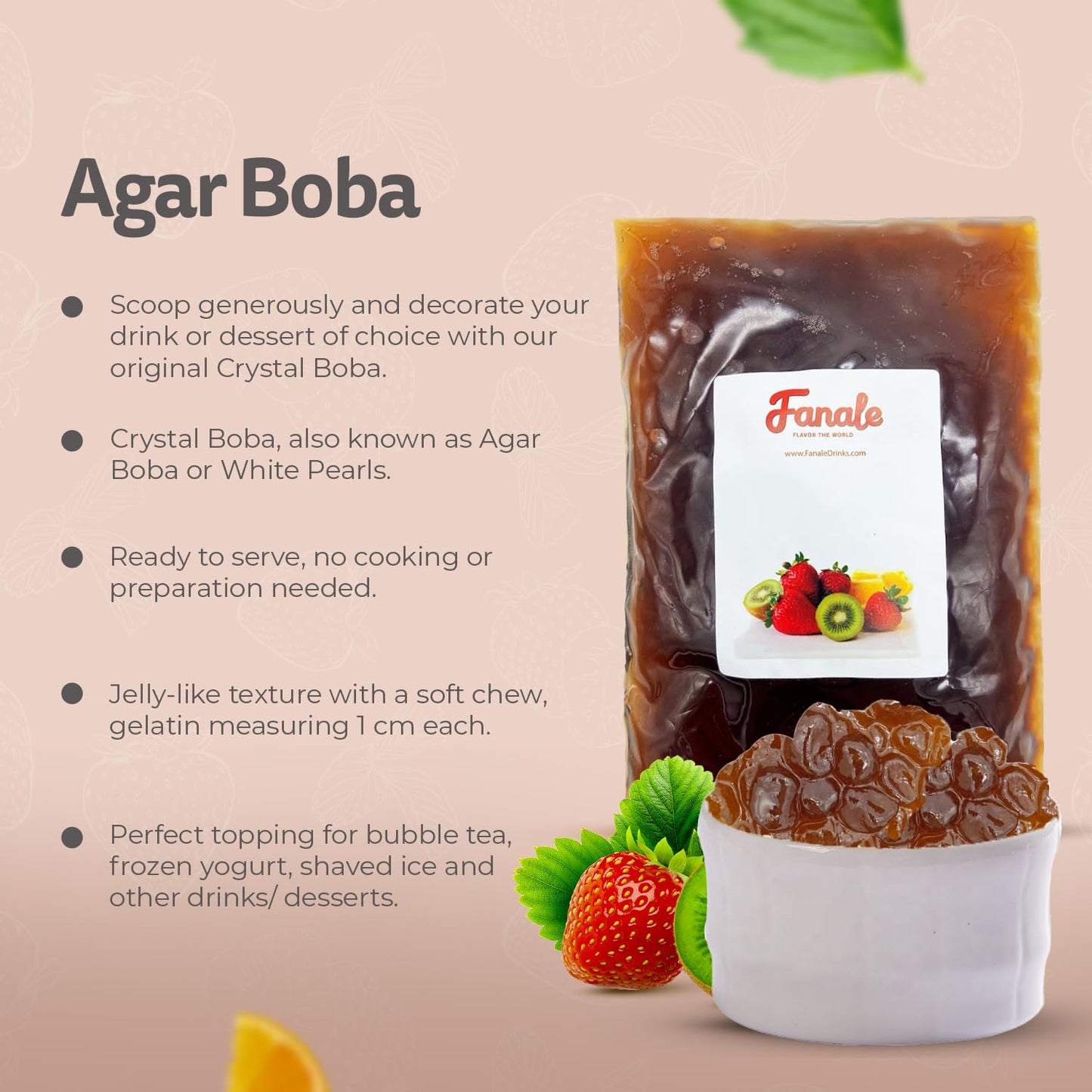 Fanale Brown Sugar Agar Tapioca Boba Jelly Ball For Milk Tea Coffee Shaved Ice Topping (4.4 Lb/Bag) Tap005-B