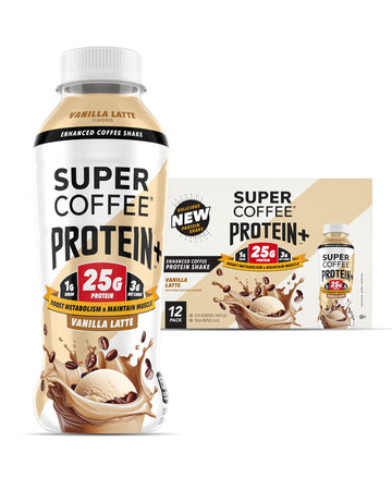 SUPER COFFEE Protein+  Keto Protein Coffee (0g Added Sugar  25g Protein  150 Calories) [Vanilla] 12 Fl Oz  12 Pack | Iced Smart Coffee Drinks