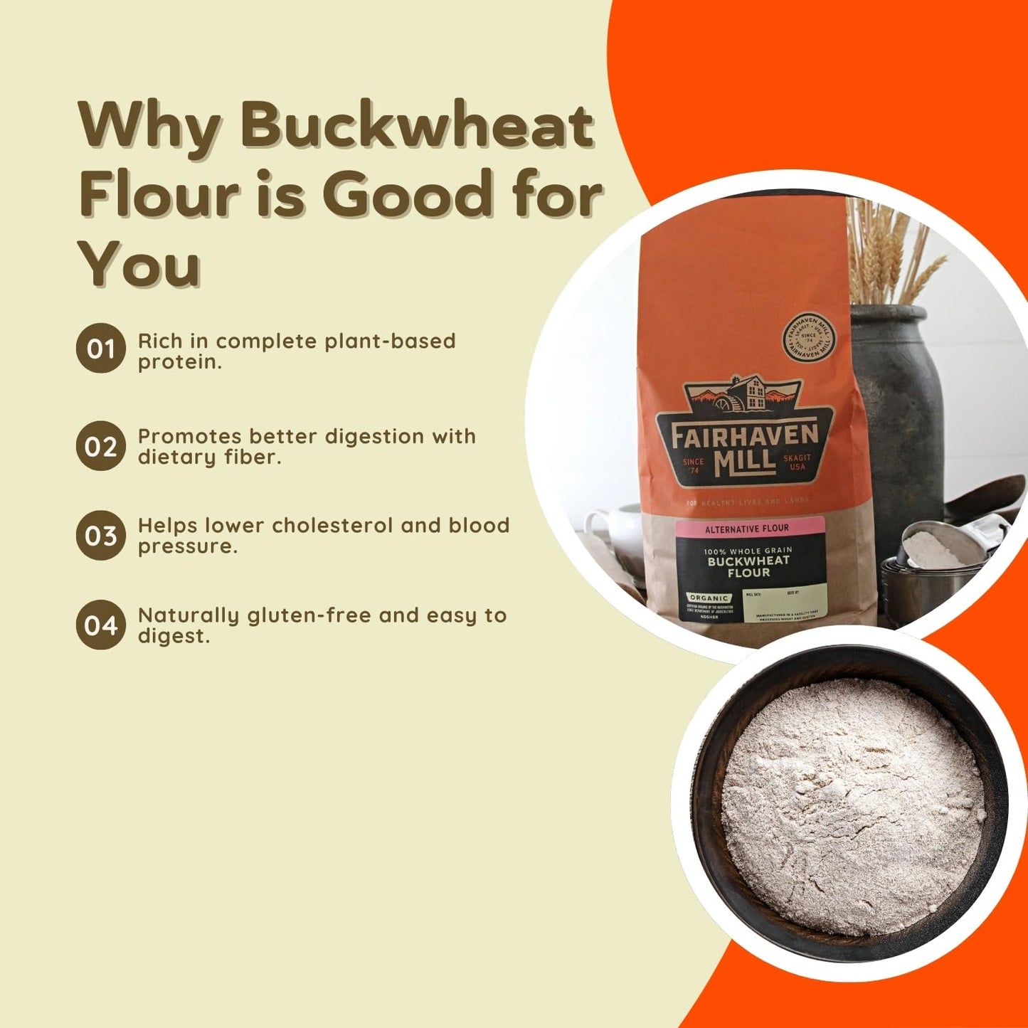 Fairhaven Mill Whole Grain Buckwheat Flour - Ancient Grain Superfood - Nutty Flavor For Pancakes, Muffins - Naturally Gluten-Fre