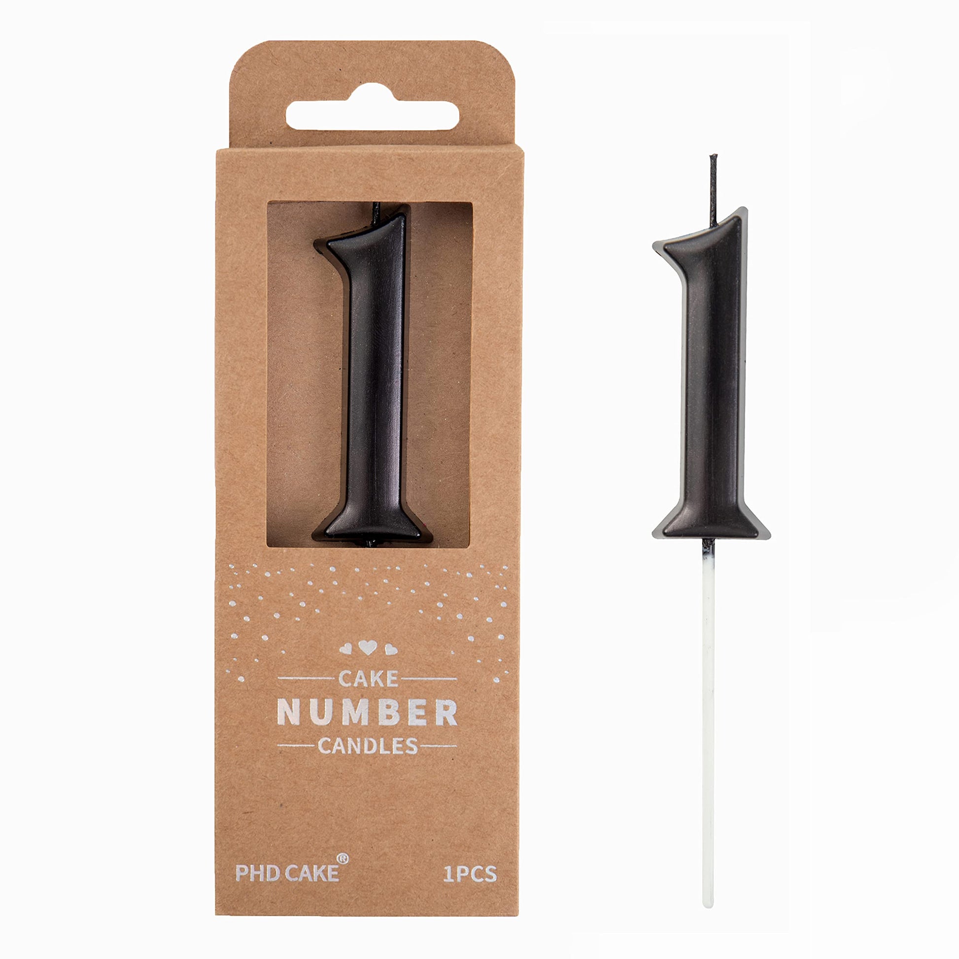 PHD CAKE Black Birthday Candles, 1 Number, 2.76 Inch Wax Cake Decoration