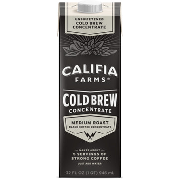 Califia Farms - Unsweetened Cold Brew Coffee Concentrate, 32 Oz, 100% Arabica, Shelf Stable, Plant Based, Vegan, Gluten Free, No