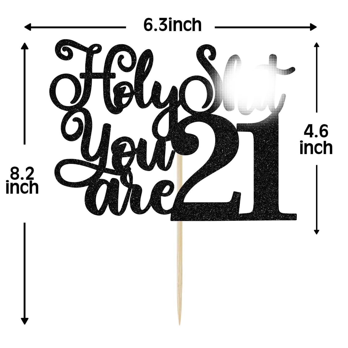 Jenrtvis 21st Birthday Cake Topper, Black Glitter Paper Decor for Him/Her