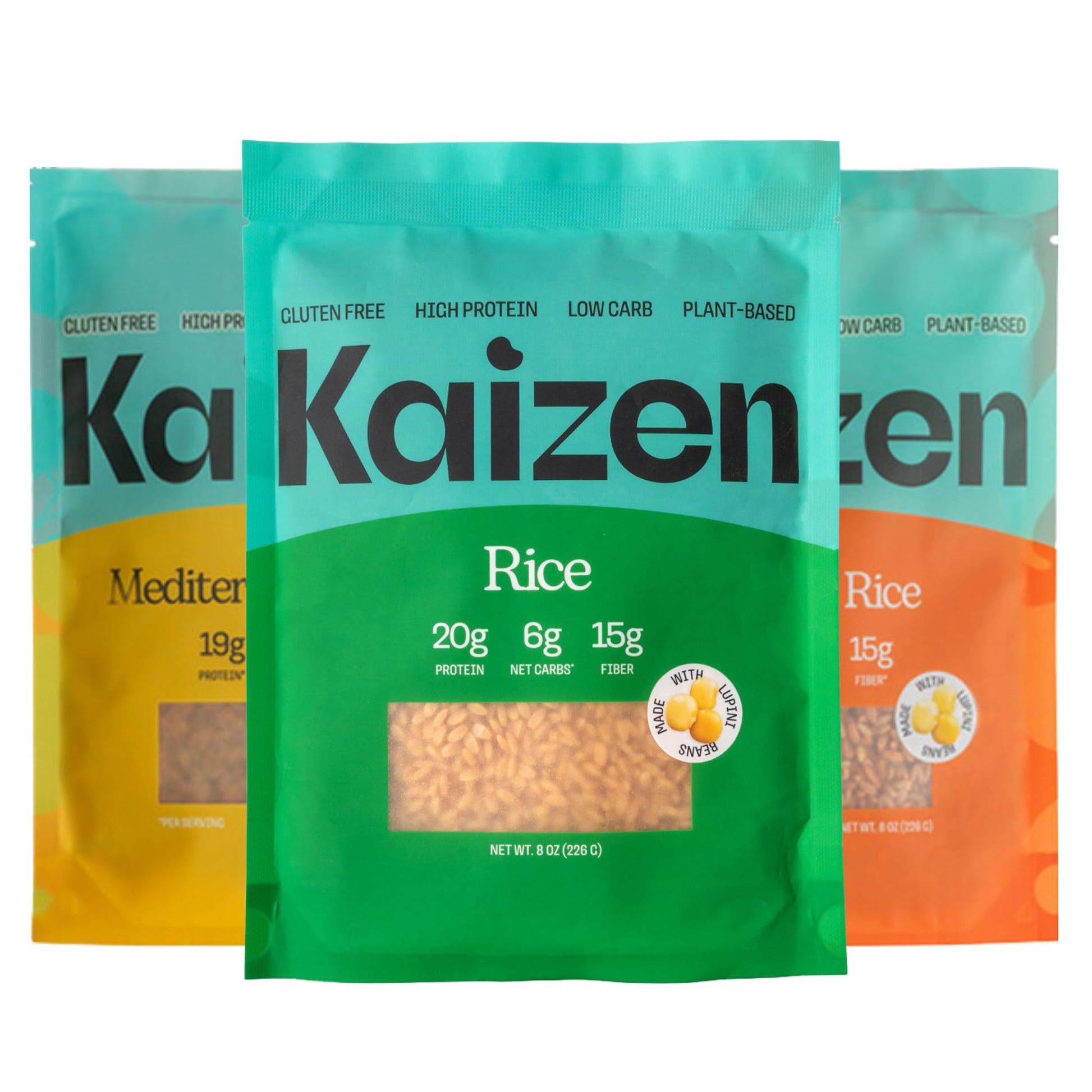 Kaizen Low Carb Keto Rice Variety Pack - High Protein (20g)  Keto Friendly  Gluten-Free  Plant-Based  Made with High Fiber Lupin Flour - 8 ounces (Pack of 3)