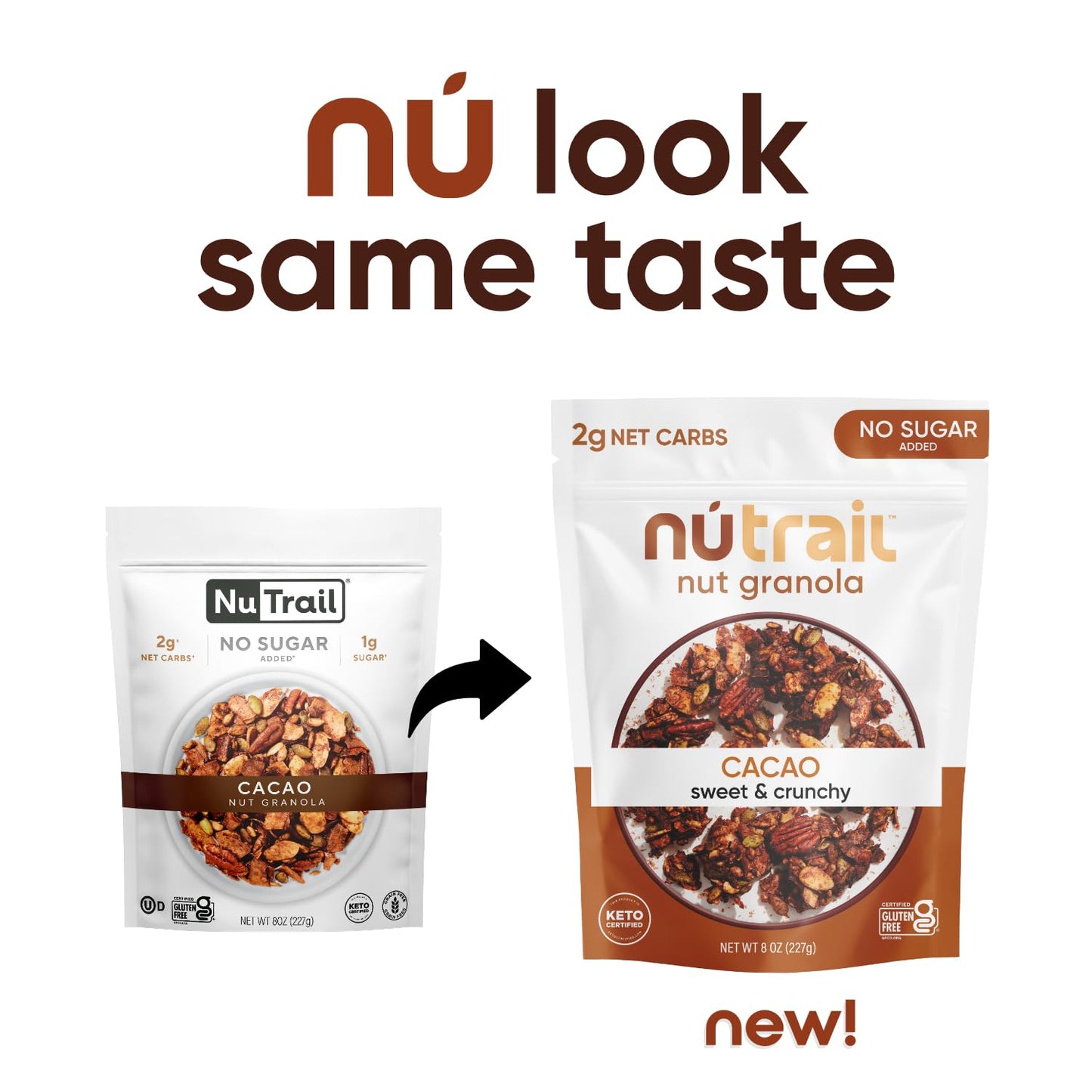 Nutrail Nut Granola Cereal, Cacao, No Sugar Added, Keto, Low Carb, Gluten Free, Grain Free, Healthy Breakfast 8 Oz. 3 Count