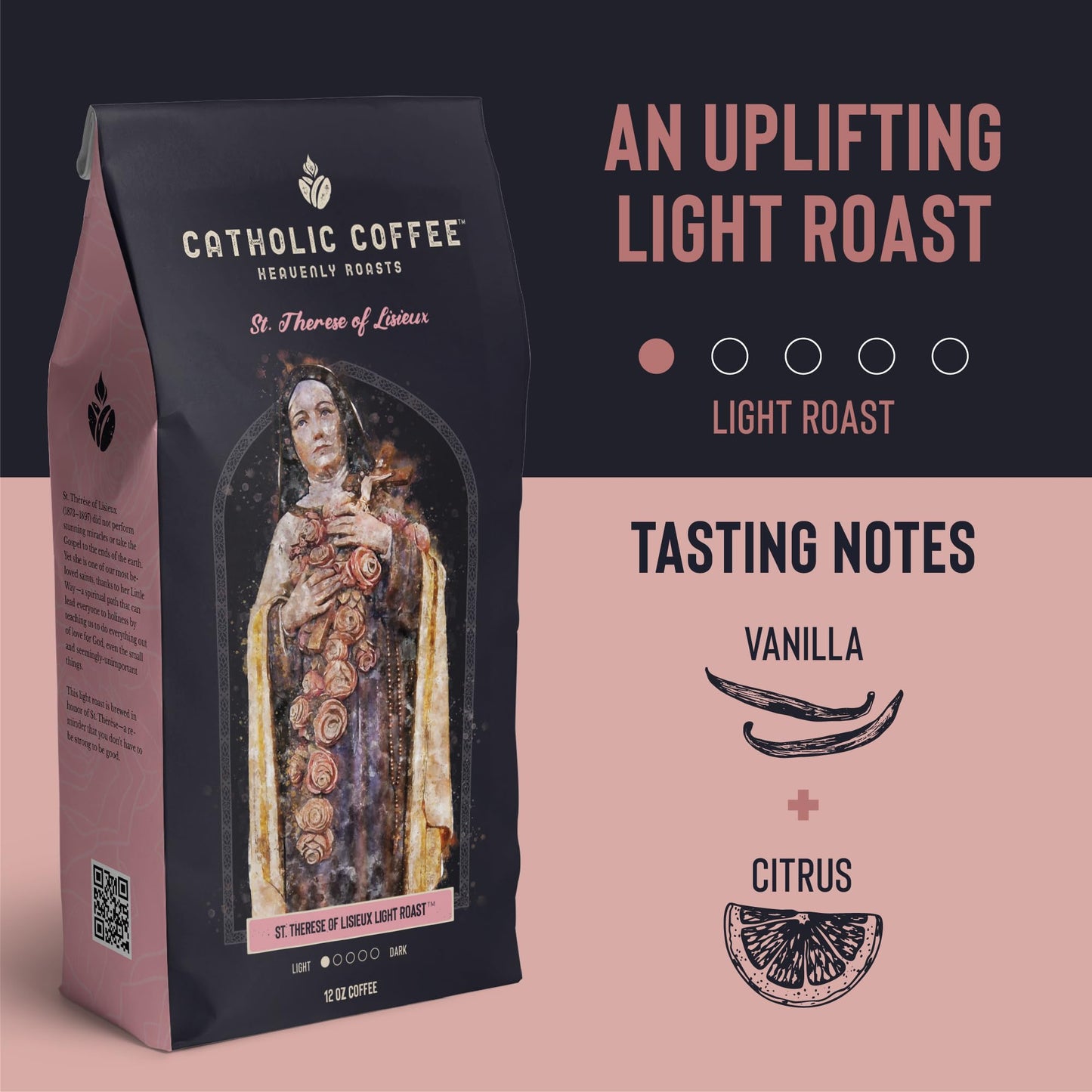 Catholic Coffee Pods - St. Thérèse Of Lisieux Light Roast | Vanilla & Citrus Notes | 12 Pack, Single Serve Coffee Pods
