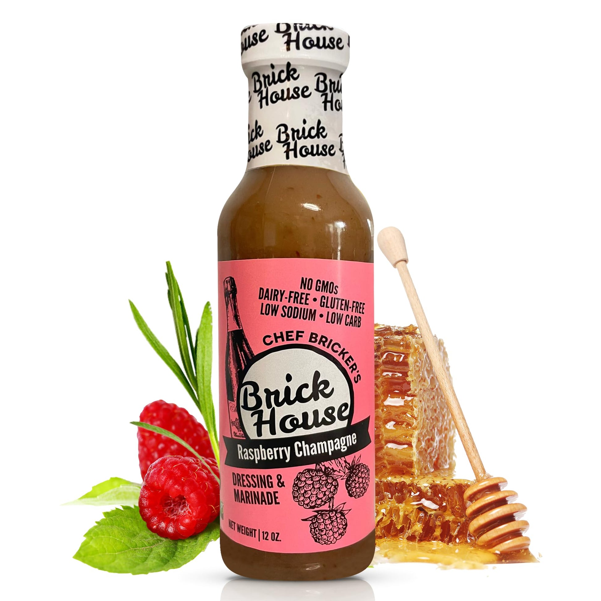 Brick House Raspberry Vinaigrette Salad Dressing - Low Sodium, Low Carb, Gluten Free, 12 oz
