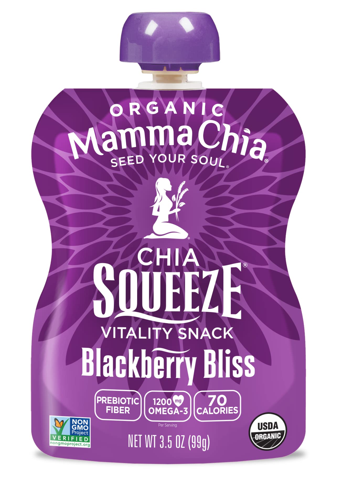 Mammachia Chia Squeeze Blackberry Bliss Vitality Snack, Vegan Friendly, Kosher, USDA Certified Organic, Gluten Free & Non-GMO, 3