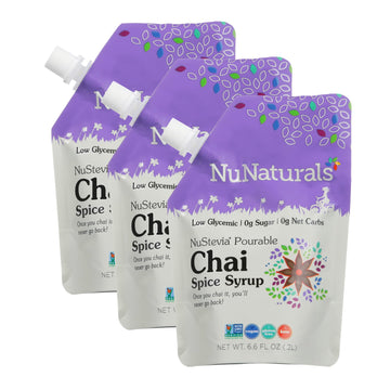 Nunaturals Stevia Syrup, Sugar-Free Sweetener, Plant-Based Sugar Substitute, Zero Calorie, Chai Spice, 6.6Oz (3-Pack)