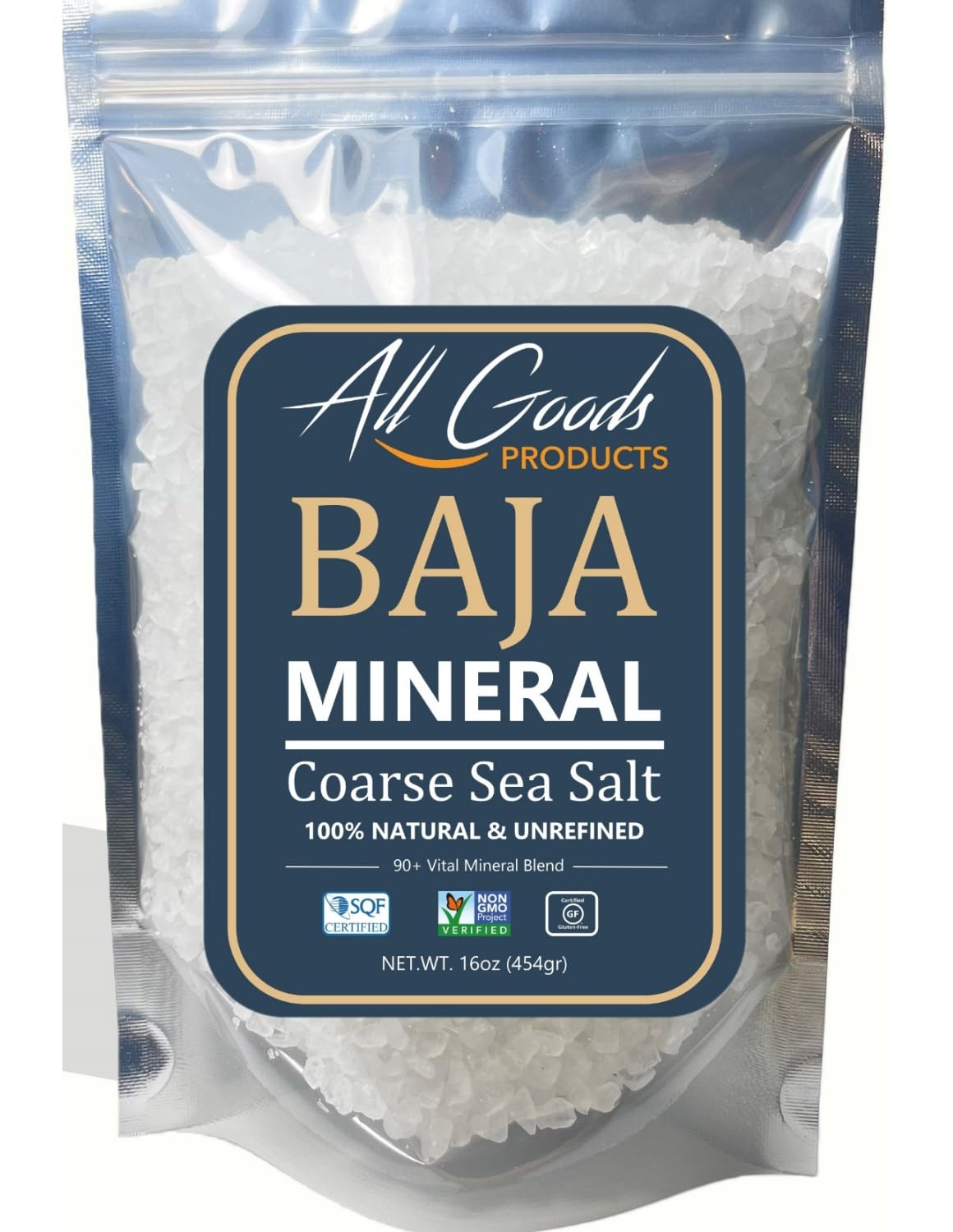 All Goods Products Baja Mineral Coarse Grain Sea Salt, Unrefined, Hand-Harvested, 16 oz, Natural, Kosher, Low Sodium