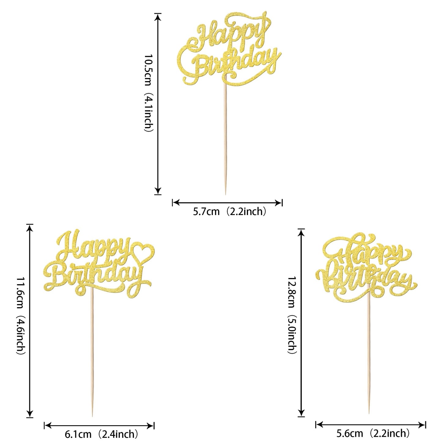 YCTHUNFISH 30 Pack Cupcake Toppers Gold Glitter Bamboo Birthday Party Decorations