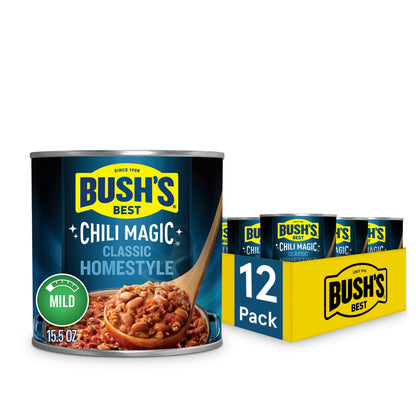 BUSH S BEST Canned Chili Magic Chili Beans Starter Traditional Recipe (Pack of 12), Source of Plant Based Protein and Fiber, Lo