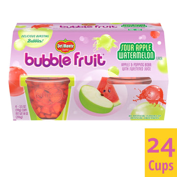 Del Monte Bubble Fruit Sour Apple Watermelon Fruit Cup Snacks, 4 Count (Pack Of 6)