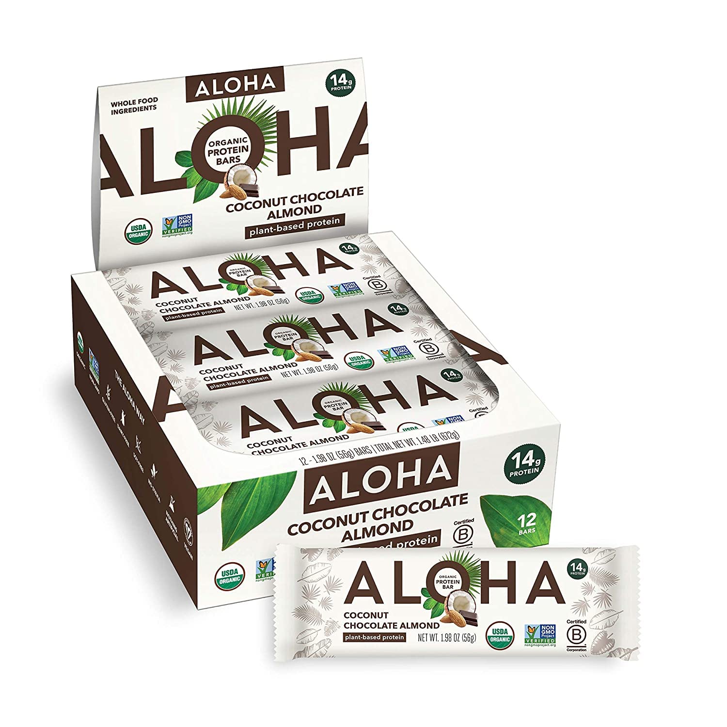 Aloha Organic Plant Based Protein Bars, Coconut Chocolate Almond, 1.98-Ounce Bars (Pack Of 12)