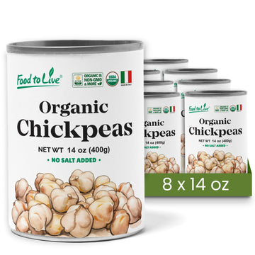 Food to Live Organic Canned Chickpeas, 14 oz (Pack of 8) - Unsalted Non-GMO Garbanzo Beans. Vegan. Good Source of Fiber and Prot