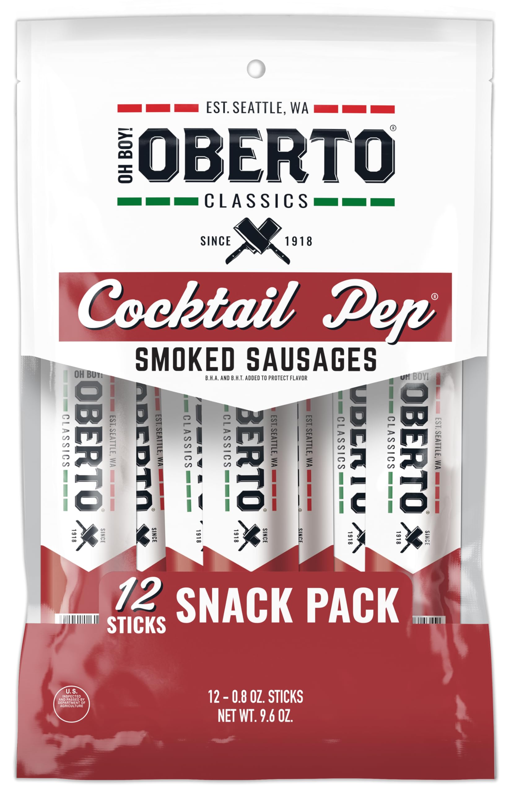 Oberto Beef & Pork Smoked Sausage Sticks, Peperoni Style, 0.8 Ounce (Pack of 12)